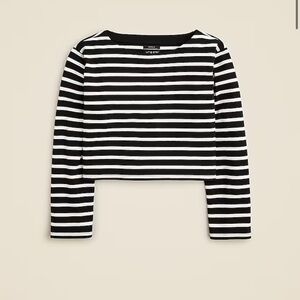 🍂NWT J.Crew Cropped boatneck T-shirt in mariner cotton Perfect Black Stripe